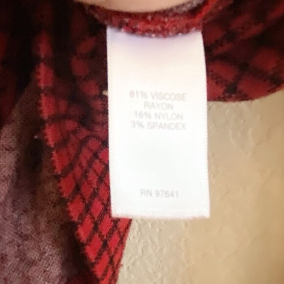 J.JILL Ponte Knit Red Black Check Long Sleeve Tunic Knit Top - Size M Holiday‎ - Picture 8 of 12